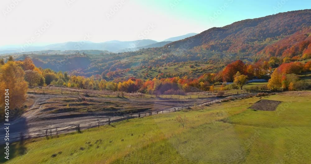 Aerial view the beautiful nature, warm autumn morning a fascinating mountain Aerial view the beautiful nature, warm autumn morning a fascinating mountain