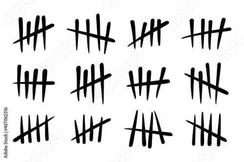 Tally marks to count days in prison. Tally marks for math lessons isolated on white background. Vector illustration