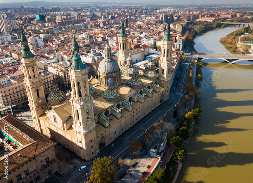 Aerial view of Saragossa with Cathedral Basilica of Our Lady, Spain