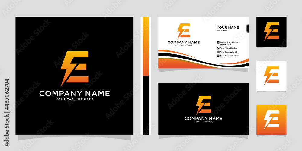 Initial E Letter with Lightning Bolt Logo Vector Design with business ...