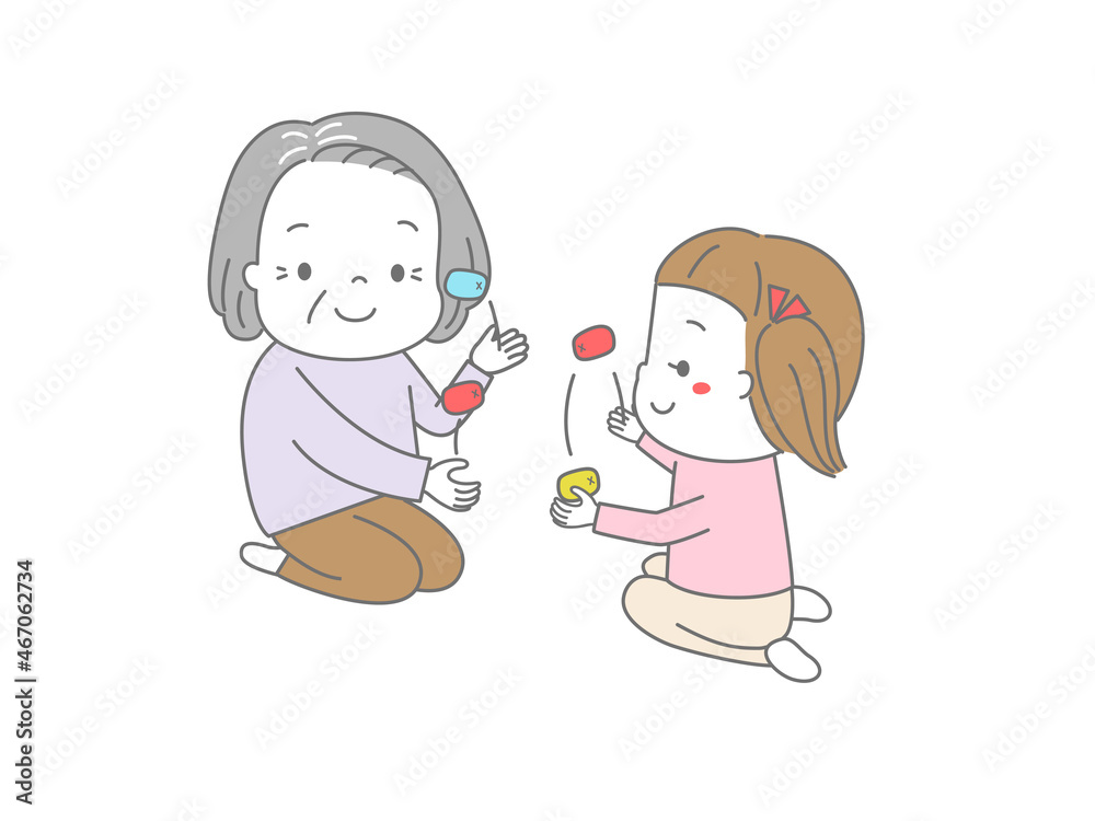 お手玉で遊ぶおばあちゃんと女の子