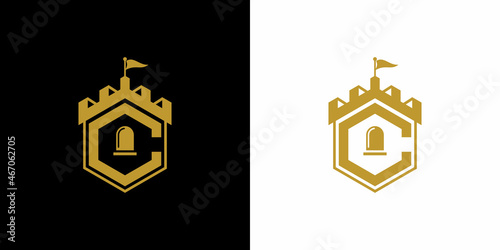 Vector illustration of castle logo design emblem, palace logo, fortress logo, Vector Illustration