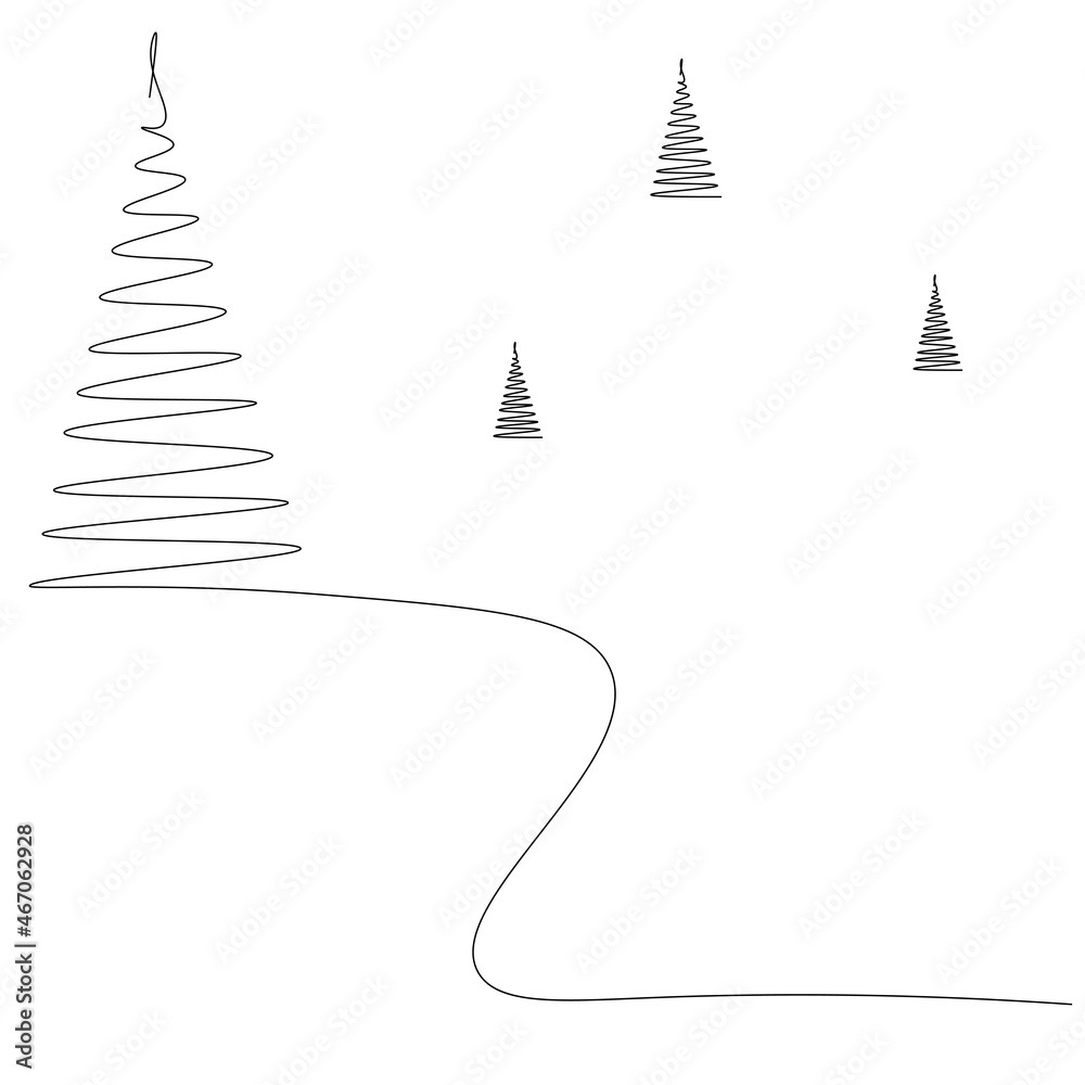 Christmas forest landscape line drawing vector illustration Christmas forest landscape line drawing vector illustration