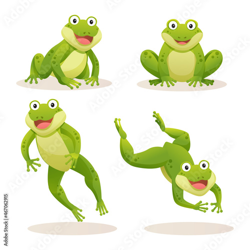 Cute frog in various poses cartoon illustration