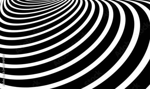 3D black and white curve lines in perspective background. Optical art abstract background wave design black and white. Black and white mobious wave stripe optical design op art. Vector EPS10.