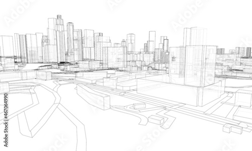 City view. Buildings and streets. Vector