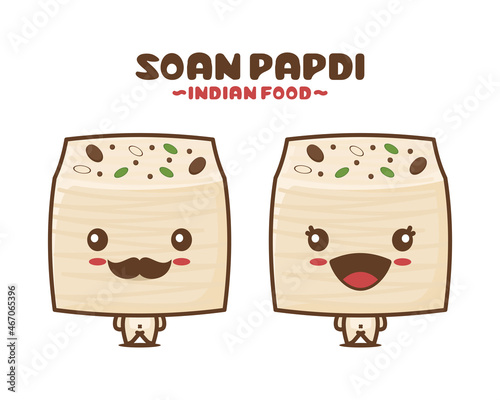 soan papdi cartoon mascot. indian food vector illustration