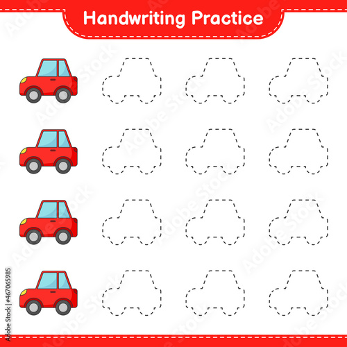 Handwriting practice. Tracing lines of Car. Educational children game, printable worksheet, vector illustration