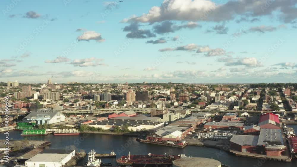 Stationary aerial shot of the Gowanus Expressway cutting across Brooklyn New York City Stationary aerial shot of the Gowanus Expressway cutting across Brooklyn New York City