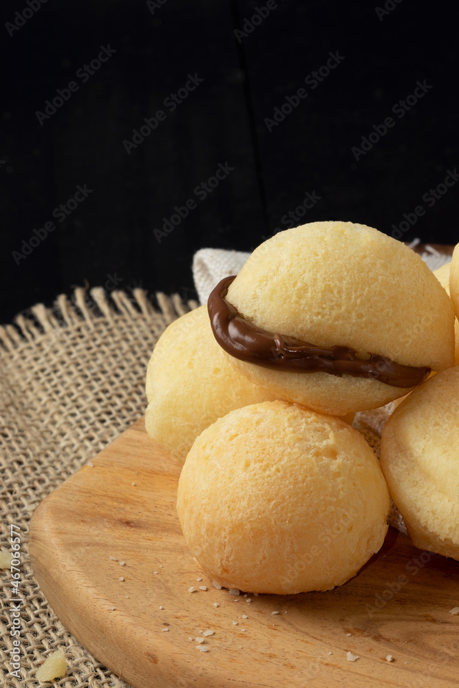 Close up of cheese bread stuffed with hazelnut. Close up of cheese bread stuffed with hazelnut.