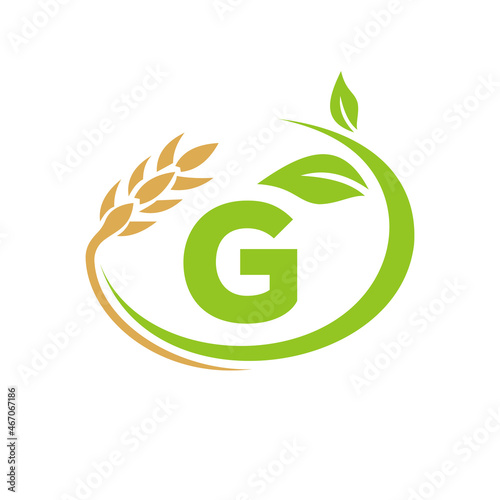 Agriculture Logo On G Letter Concept. Agriculture and farming logo design. Agribusiness, Eco-farm and rural country design with G letter Template