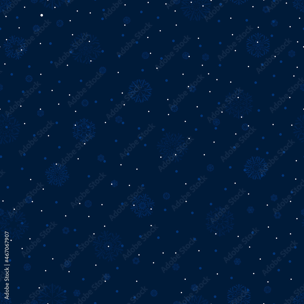 wintertime. blue repetitive background with dots and snowflakes. vector seamless pattern. christmas design template for greeting card, banner, flyer, cover, invitation. modern stylish texture