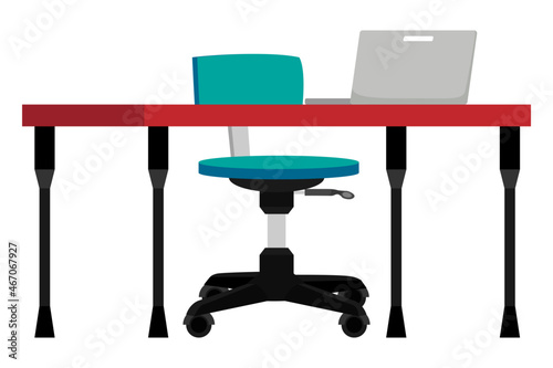 Modern Office home freelance desk with modern table chair pc laptop computer isolated on white background