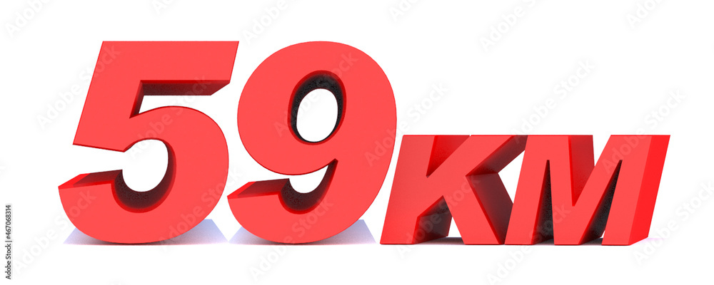 59 km word on white background. 3d illustration 
