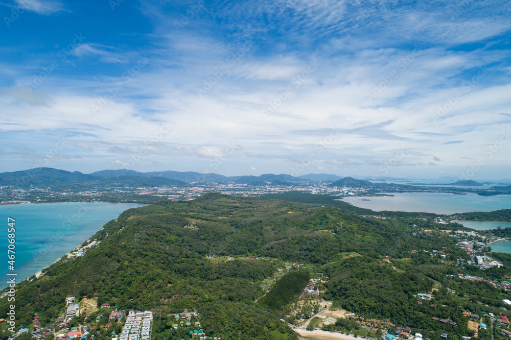 Aerial view Drone camera of Tropical Phuket island in summer season