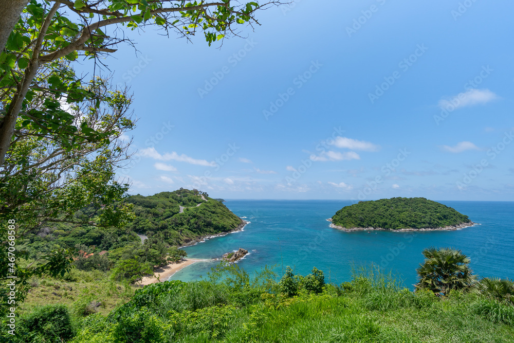 Beautiful small island in the tropical sea in Phuket Thailand Amazing beautiful archipelago around Phuket Island Thailand travel and tour