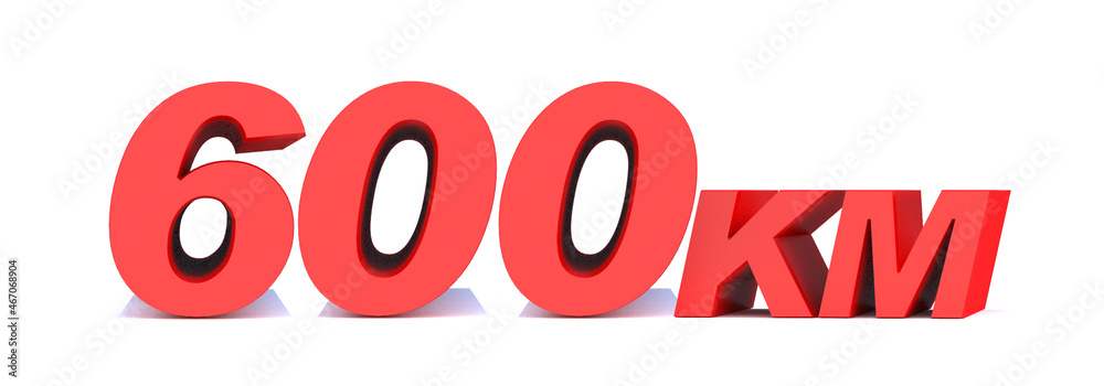 600 km word on white background. 3d illustration 600 km word on white background. 3d illustration