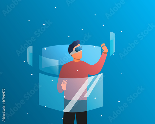the metaverse Imagination in the virtual world. Blue background Vector illustration.