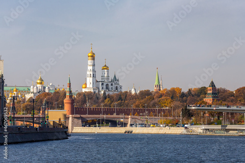 Moscow, Russia - October  13, 2021: .Ivan Great Bell Tower , church tower inside Moscow Kremlin complex