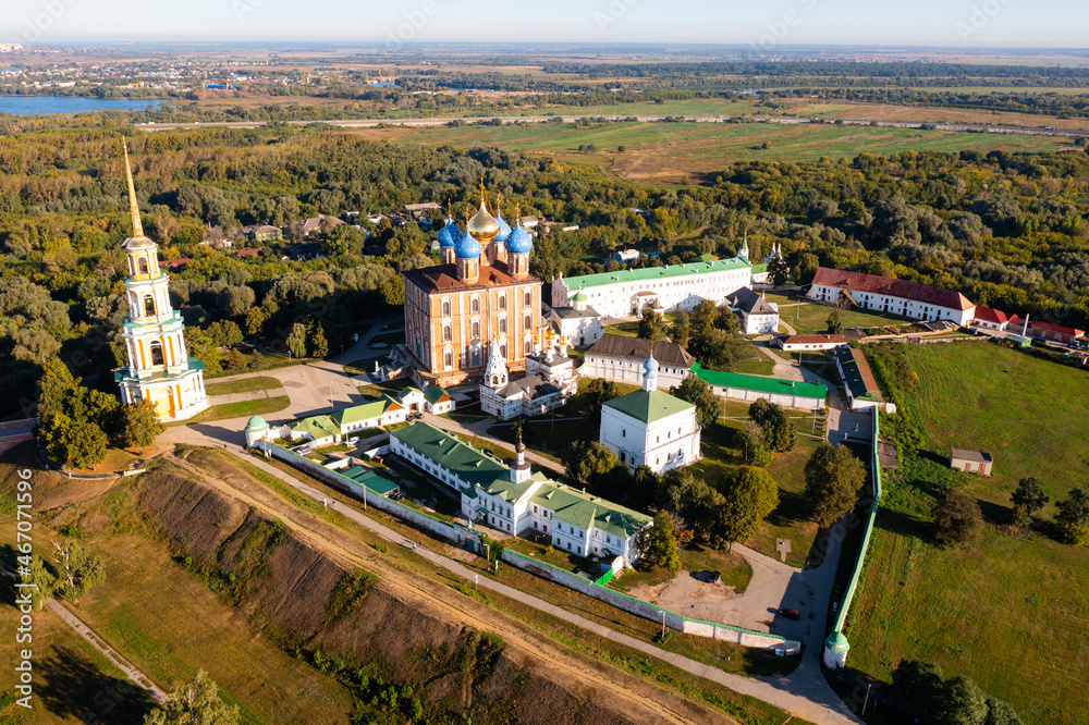 Aerial view of Assumption Cathedral (Uspensky Sobor) in Ryazan, Russia.