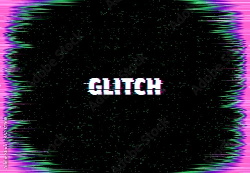 Glitch screen vector background, monitor error glitch effect with color digital pixel noise frame border and tv static error backdrop. Television bad signal or broken VHS video tape rewind texture