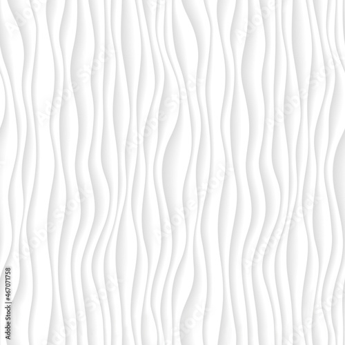 Fototapeta Naklejka Na Ścianę i Meble -  Wavy line tile, white seamless texture. Abstract wave pattern, nature geometric surface. Ripple background for the interior wall 3d design. Illustration
