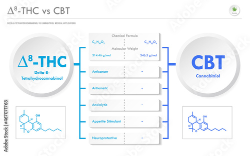 ∆8-THC vs CBT, Delta 8 Tetrahydrocannabinol vs Cannabitriol horizontal business infographic