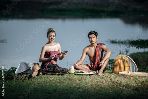 Romantic Asian young farmer couple in rural lifestyle