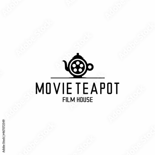 vector illustration of film house logo, teapot icon and film roll vector
