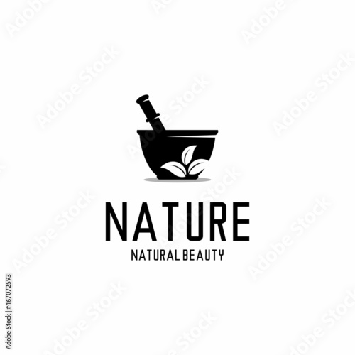 herbal logo illustration vector, leaves, bowl vector