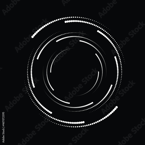 Rotating halftone dots in Spiral Form for comic books . Twirl background . Vector Illustration . Round Logo . Spiral Design element . Abstract Geometric vortex.