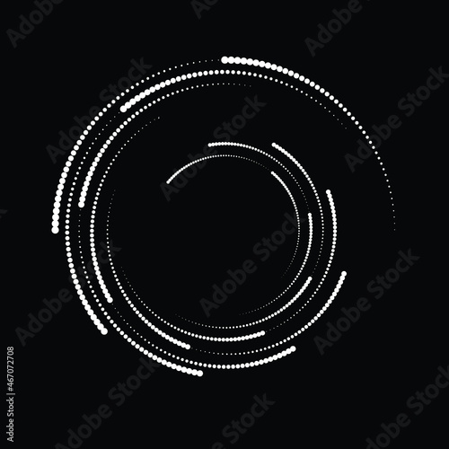 Rotating halftone dots in Spiral Form for comic books . Twirl background . Vector Illustration . Round Logo . Spiral Design element . Abstract Geometric vortex.