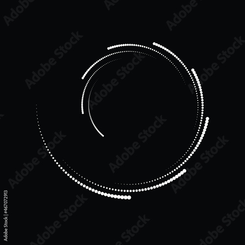 Rotating halftone dots in Spiral Form for comic books . Twirl background . Vector Illustration . Round Logo . Spiral Design element . Abstract Geometric vortex.