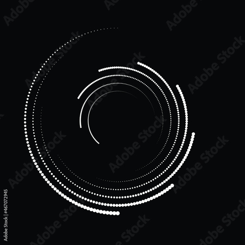 Rotating halftone dots in Spiral Form for comic books . Twirl background . Vector Illustration . Round Logo . Spiral Design element . Abstract Geometric vortex.