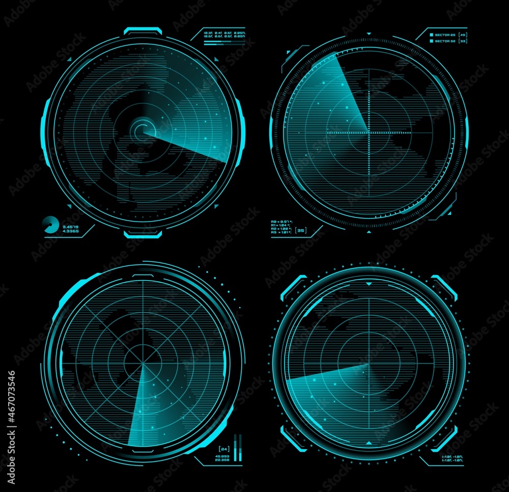 HUD military traffic control, radar or sonar display screen interface ...