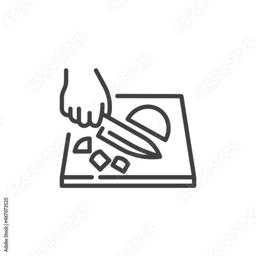 Hand chopping food line icon