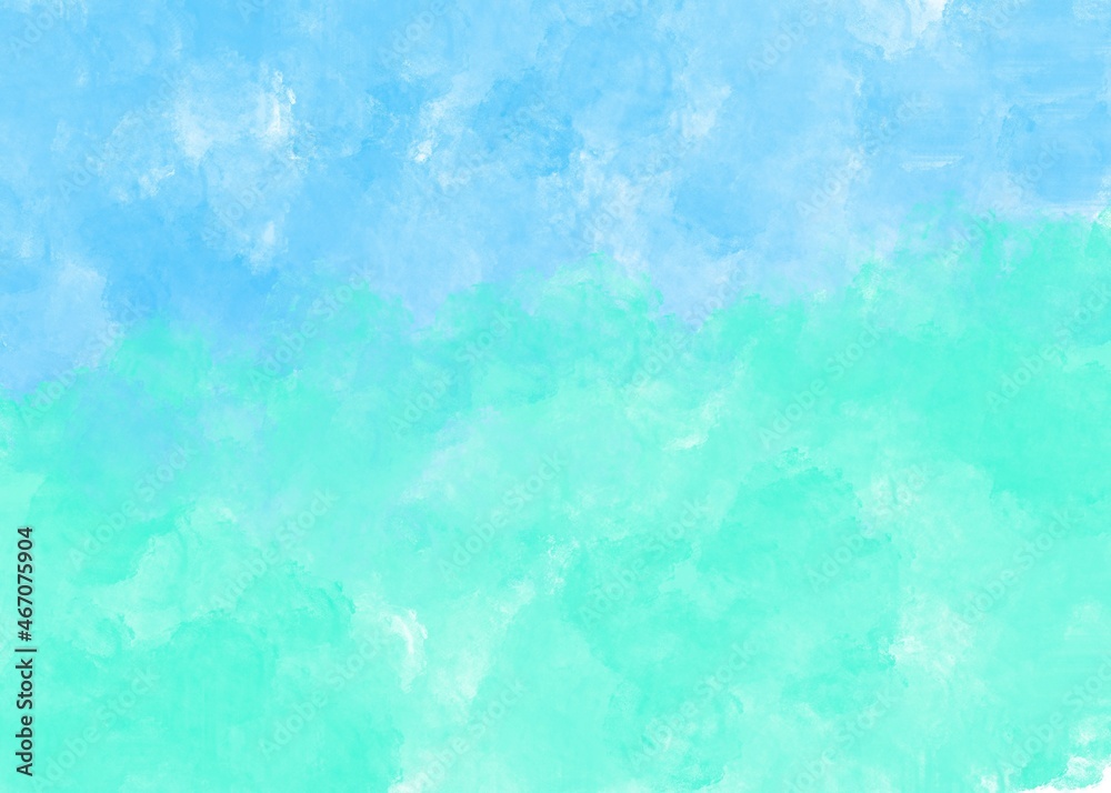Blue and mint abstract watercolor background. Hand painted wallpaper art.