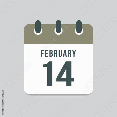 Icon day date 14 February, template calendar page