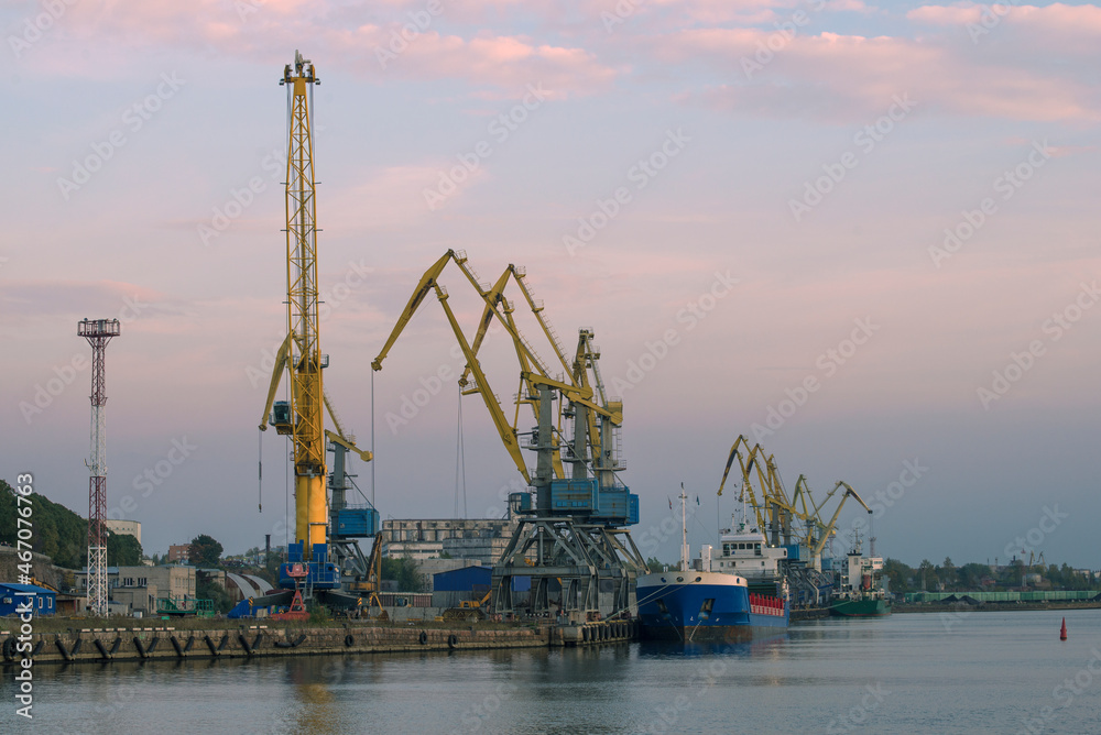 October evening in the cargo port of Vyborg. Russia