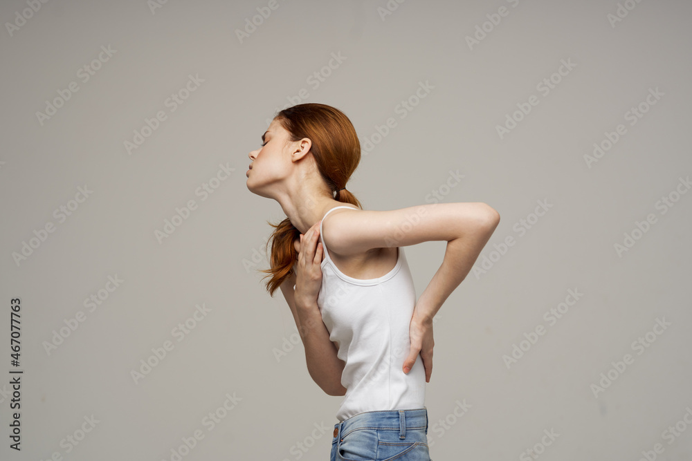 woman back pain health problems osteoporosis isolated background woman back pain health problems osteoporosis isolated background