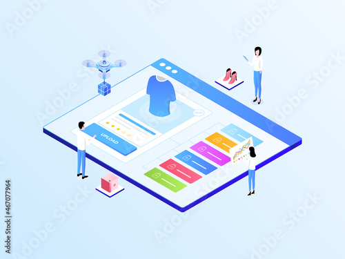 E-Commerce Catalog Upload Isometric Illustration Light Gradient. Suitable for Mobile App, Website, Banner, Diagrams, Infographics, and Other Graphic Assets.