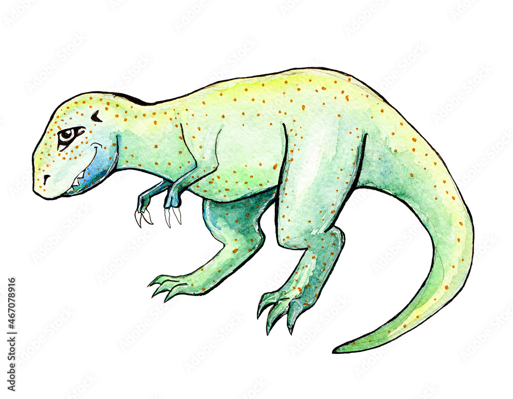Obraz premium Tyrannosaurus cartoon green and watercolor