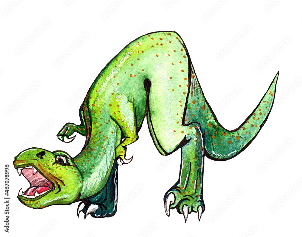 Obraz premium Bright watercolor velociraptor. Bright watercolor velociraptor, for the design of children's rooms and showers