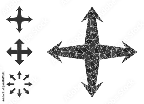Low-poly expand icon, and bonus icons. Polygonal expand vector constructed from chaotic triangles. Flat geometric lowpoly symbol created from expand icon.