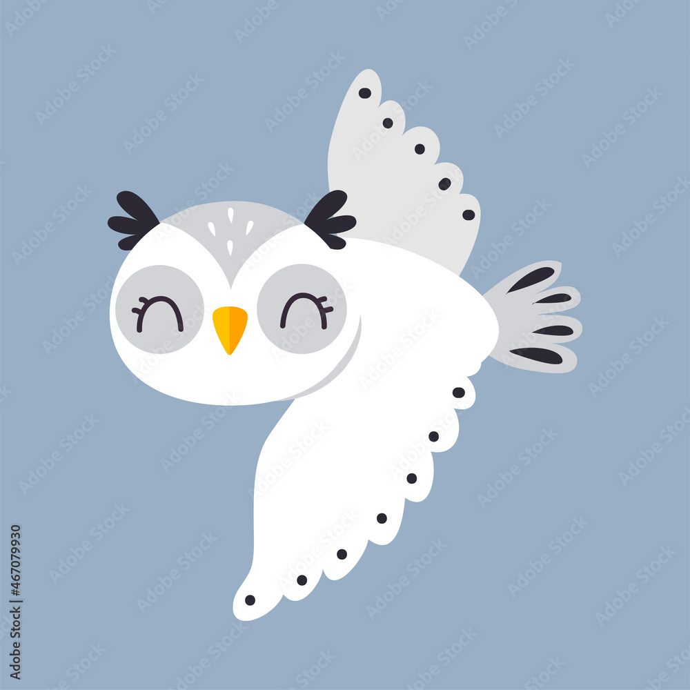 Cute Flying Snowy Owl as Arctic Animal Vector Illustration Cute Flying Snowy Owl as Arctic Animal Vector Illustration