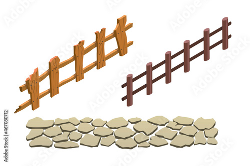Vector wooden fence over the white background