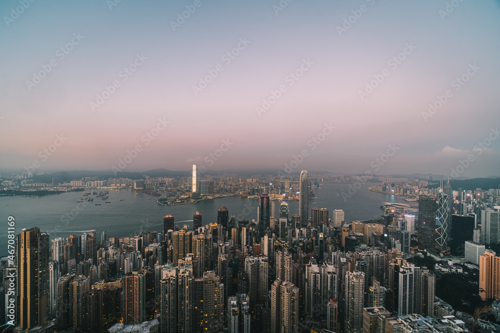 Hong Kong city view from peak at sunset