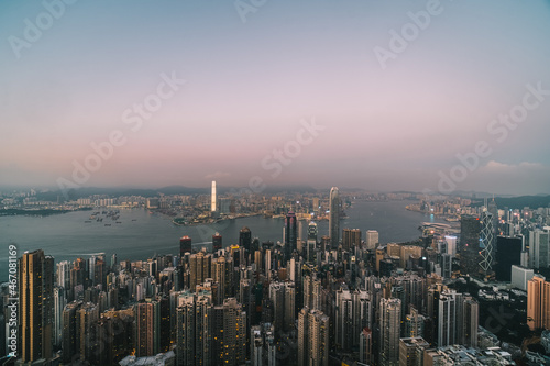 Hong Kong city view from peak at sunset