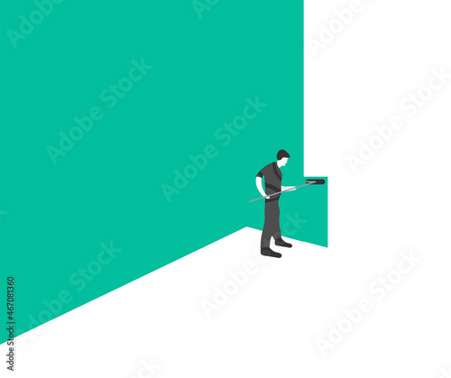 A man paints the wall with a roller