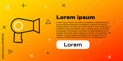 Line Hair dryer icon isolated on yellow background. Hairdryer sign. Hair drying symbol. Blowing hot air. Colorful outline concept. Vector